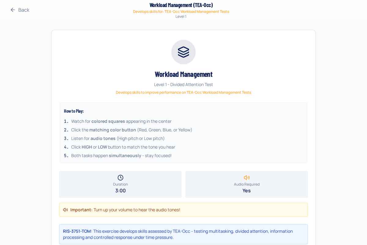 Workload Management (TEA-Occ) game preview