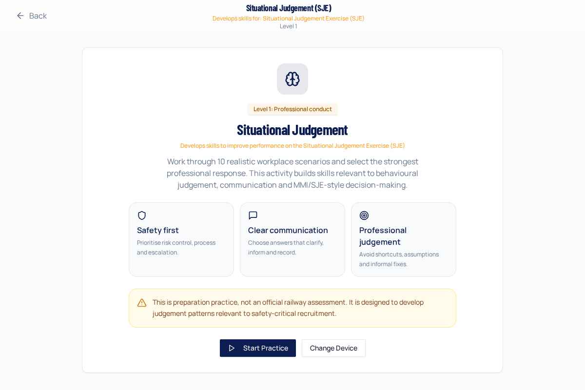 Situational Judgement (SJE) game preview